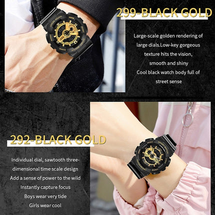 SANDA Outdoor Leisure Waterproof Multifunctional Luminous Electronic Watch(Black Gold Woman)-garmade.com