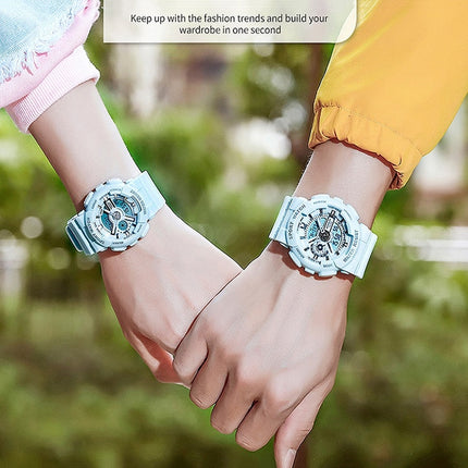 SANDA Outdoor Leisure Waterproof Multifunctional Luminous Electronic Watch(Sand Haze Blue Women)-garmade.com