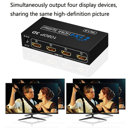 HW-HD104E 1 to 4 EP Chip Available Splicing Screen HDMI Splitter, EU Plug(Black)-garmade.com