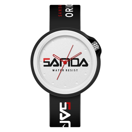 SANDA 3200 Silicone Belt Quartz Sports Watch For Men And Women(Black And White)-garmade.com