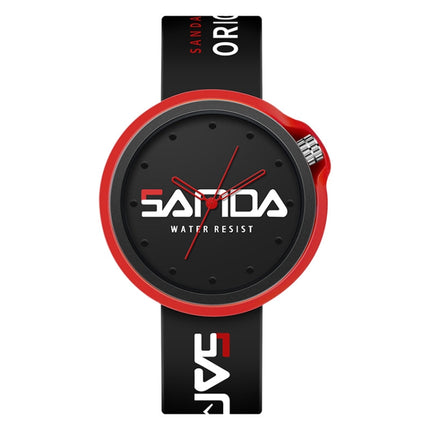 SANDA 3200 Silicone Belt Quartz Sports Watch For Men And Women(Black Red)-garmade.com