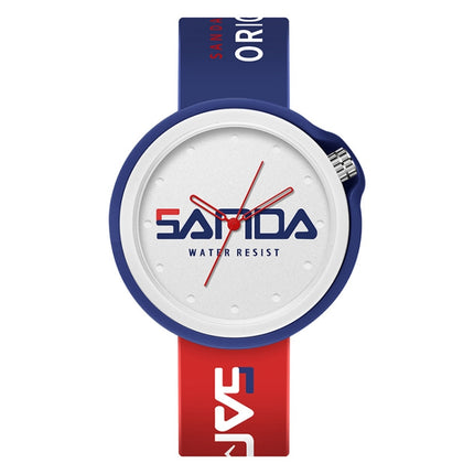 SANDA 3200 Silicone Belt Quartz Sports Watch For Men And Women(Red Blue)-garmade.com