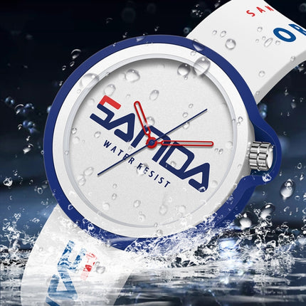 SANDA 3200 Silicone Belt Quartz Sports Watch For Men And Women(White Red)-garmade.com