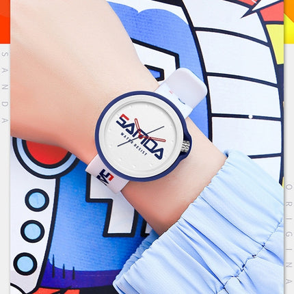 SANDA 3200 Silicone Belt Quartz Sports Watch For Men And Women(White Blue)-garmade.com