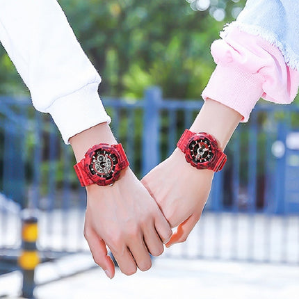SANDA Three-Pin Luminous Outdoor Waterproof Multifunctional Couple Electronic Watch(Women Line Red)-garmade.com