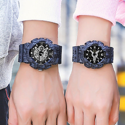 SANDA Three-Pin Luminous Outdoor Waterproof Multifunctional Couple Electronic Watch(Men Line Black)-garmade.com