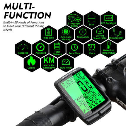 WEST BIKING 5 Languages Bicycle Waterproof Backlight Multifunction Wireless Odometer Speedometer(Black)-garmade.com