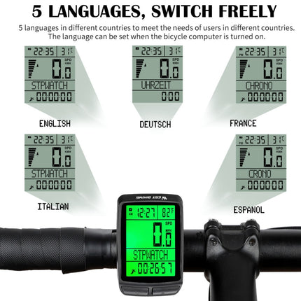 WEST BIKING 5 Languages Bicycle Waterproof Backlight Multifunction Wireless Odometer Speedometer(Black)-garmade.com