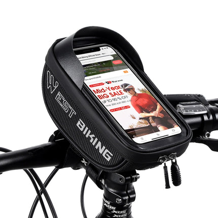 WEST BIKING Bicycle Bag Touch Screen Waterproof MTB Road Bike Handlebar Phone Bag Reflective Front Frame Bag(Black)-garmade.com