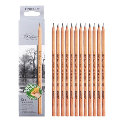 12pcs /Box Marco 7001 Sketch Pencil Children Original Wooden Word Learning Stationery Art Calligraphy Drawing Pencil, Lead hardness: 2H-garmade.com