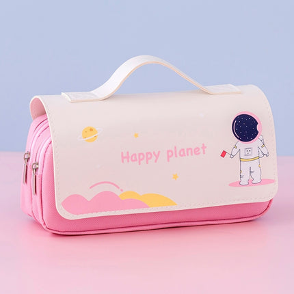 2 PCS Large-Capacity Pencil Case Student Cute Portable Stationery Bag Cartoon Multifunctional Stationery Box(Pink)-garmade.com