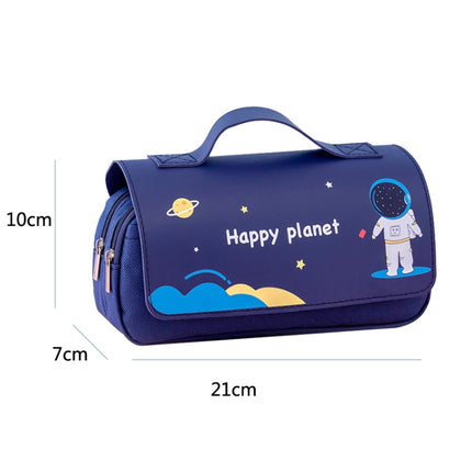 2 PCS Large-Capacity Pencil Case Student Cute Portable Stationery Bag Cartoon Multifunctional Stationery Box(Blue)-garmade.com