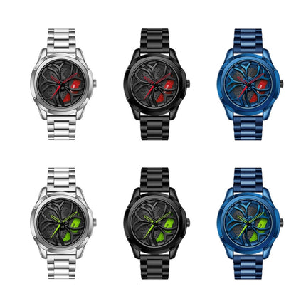 SANDA P1065 Wheel Series Casual Steel Band Quartz Watch For Men(Silver Green)-garmade.com