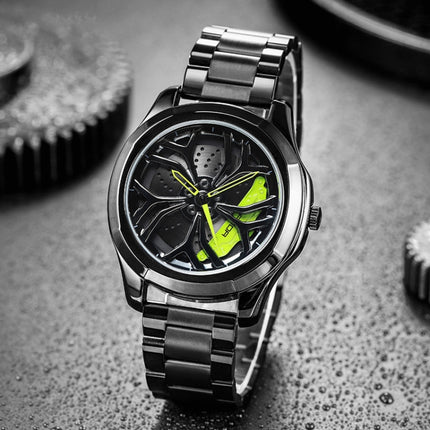 SANDA P1065 Wheel Series Casual Steel Band Quartz Watch For Men(Silver Green)-garmade.com