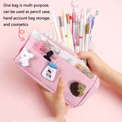 3 PCS Large-Capacity Cartoon Stationery Box Canvas Simple Hand Account Pen Bag Small Fresh Student Storage Bag(Fairy Pink)-garmade.com