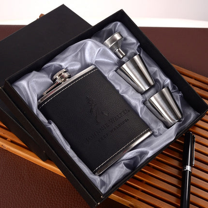 Portable Stainless Steel Hip Flask Set With Wine Glass Funnel, Style: 7OZ Black Leather Old Man Gray-garmade.com