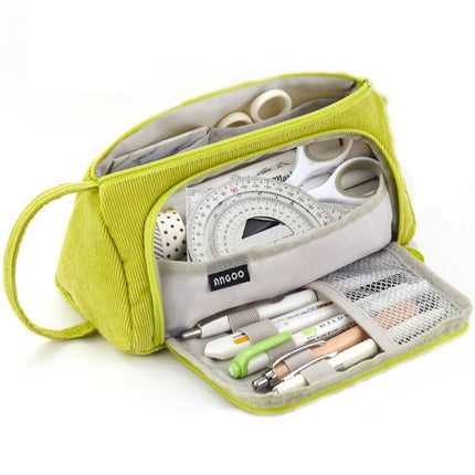 Angoo Student Large-Capacity Stationery Bag Portable Gift Cosmetic Bag(Grass Green Corduroy)-garmade.com