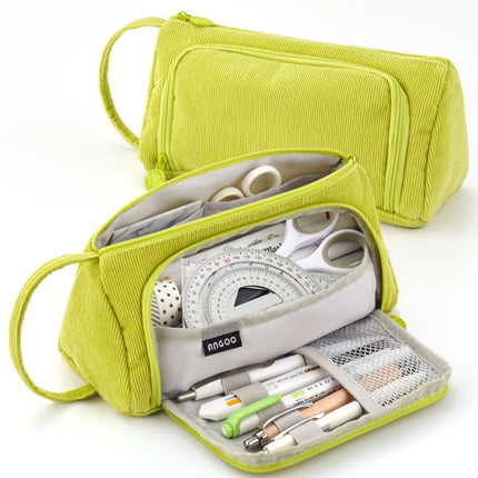 Angoo Student Large-Capacity Stationery Bag Portable Gift Cosmetic Bag(Grass Green Corduroy)-garmade.com