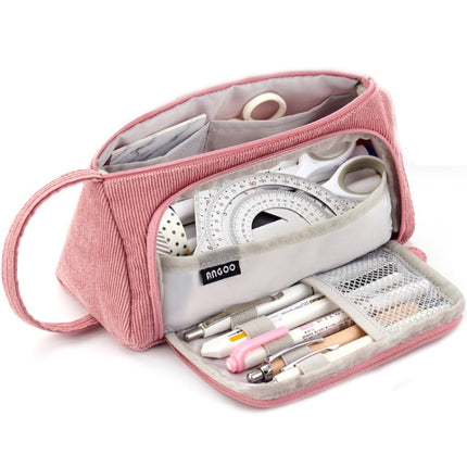Angoo Student Large-Capacity Stationery Bag Portable Gift Cosmetic Bag(Bean Pink Corduroy)-garmade.com