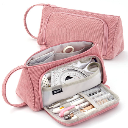 Angoo Student Large-Capacity Stationery Bag Portable Gift Cosmetic Bag(Bean Pink Corduroy)-garmade.com