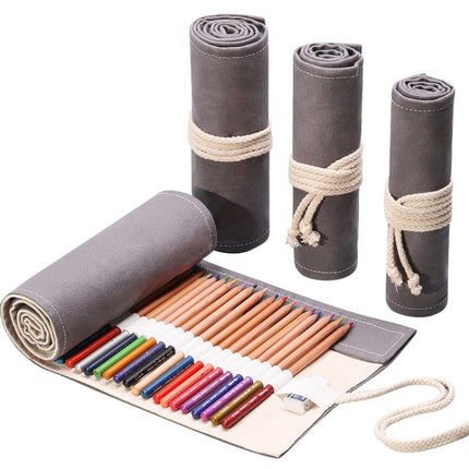 2 PCS 12 Holes Handmade Gray Canvula Pen Curtain Large Capacity Roller Pen Bag Color Lead Sketch Stationery Bag-garmade.com