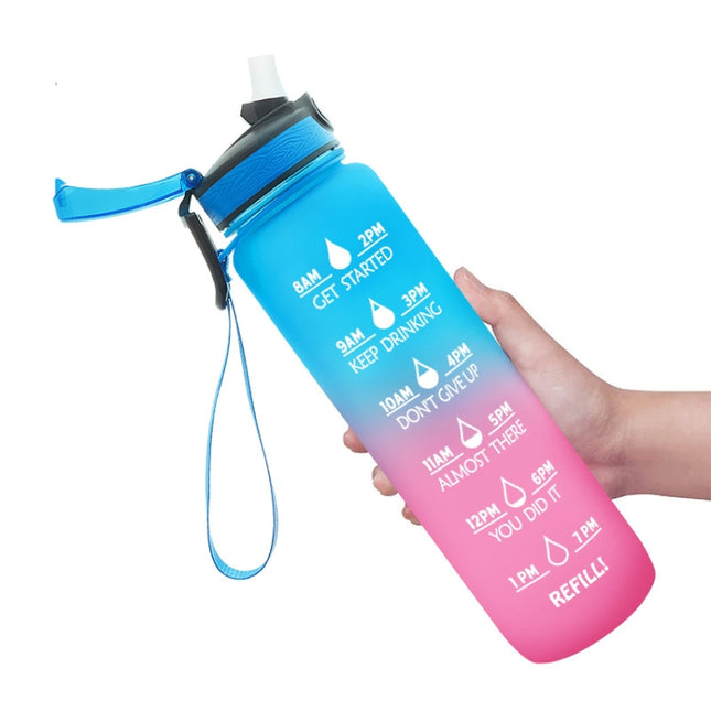 1L Tritan Plastic Gradient Color Cup Outdoor Large Capacity Sports Kettle(Blue Pink)-garmade.com