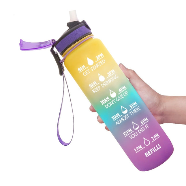 1L Tritan Plastic Gradient Color Cup Outdoor Large Capacity Sports Kettle(Yellow Blue Purple)-garmade.com