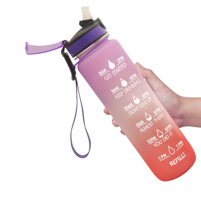 1L Tritan Plastic Gradient Color Cup Outdoor Large Capacity Sports Kettle(Purple Orange)-garmade.com