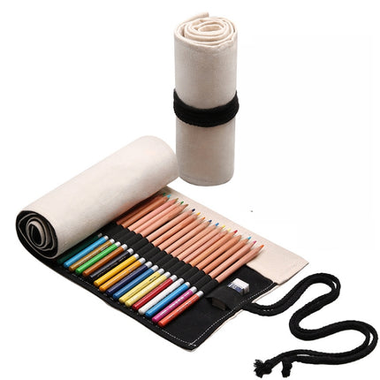 2 PCS 12 Holes Solid Handmade Canvas Color Pencil Curtain Painting Special Storage Bag Large Capacity Roll Pen Bag-garmade.com