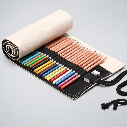 72 Holes Solid Handmade Canvas Color Pencil Curtain Painting Special Storage Bag Large Capacity Roll Pen Bag-garmade.com