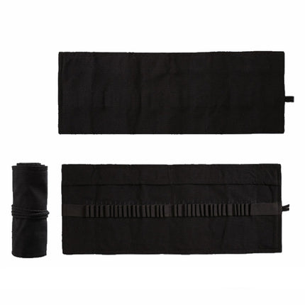 2 PCS 36 Holes Pure Black Handmade Canvas Roll Pen Bag Large Capacity Boy And Girl Sketch Color Pencil Curtain-garmade.com