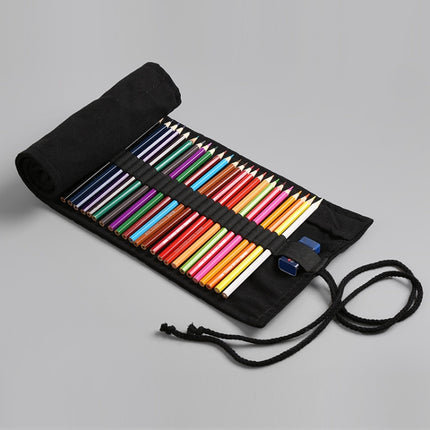 2 PCS 36 Holes Pure Black Handmade Canvas Roll Pen Bag Large Capacity Boy And Girl Sketch Color Pencil Curtain-garmade.com