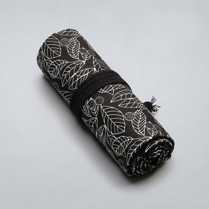 2 PCS 48 Holes Black Leaf Canvas Printing Pen Curtain Large Capacity Roll Pen Bag Sketch Color Lead Pen Bag-garmade.com