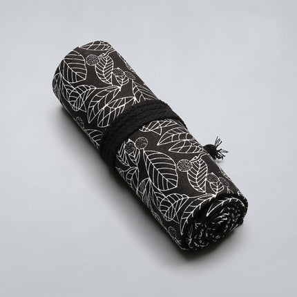 72 Holes Black Leaf Canvas Printing Pen Curtain Large Capacity Roll Pen Bag Sketch Color Lead Pen Bag-garmade.com