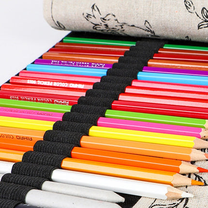72 Holes Black Peony Printer Canvas Pen Curtain Large Capacity Roller Pen Bag Sketch Color Pencil Stationery Box-garmade.com
