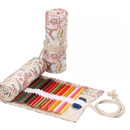 12 Holes Tower Canvas Handmade Pen Curtain Roll Pen Bag Sketch Color Pencil Bag-garmade.com