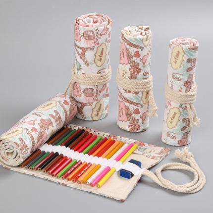 12 Holes Tower Canvas Handmade Pen Curtain Roll Pen Bag Sketch Color Pencil Bag-garmade.com