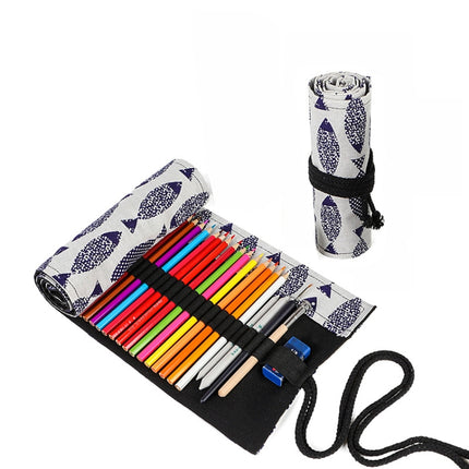 2 PCS 12 Holes Saury Hand Canvas Pen Curtain Color Lead Roller Pen Bag Storage Stationery Box-garmade.com