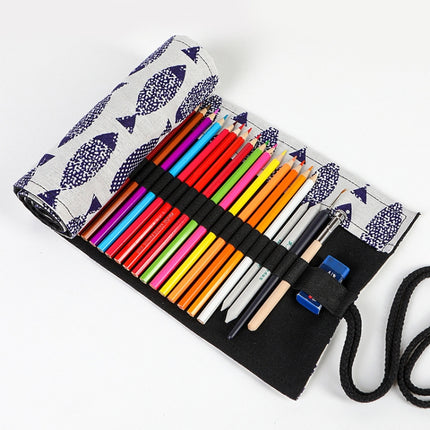 2 PCS 24 Holes Saury Hand Canvas Pen Curtain Color Lead Roller Pen Bag Storage Stationery Box-garmade.com