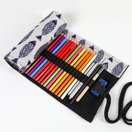72 Holes Saury Hand Canvas Pen Curtain Color Lead Roller Pen Bag Storage Stationery Box-garmade.com