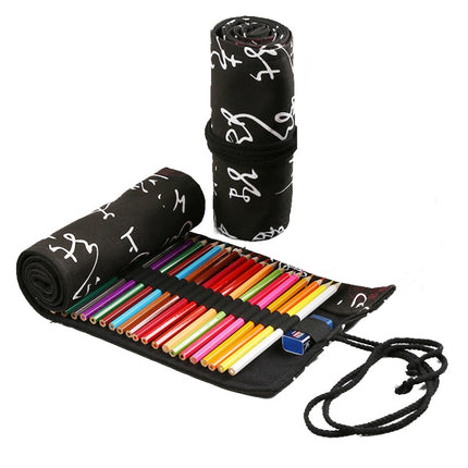 2 PCS 24 Holes Black Calligraphy Canvas Pen Curtain Sketch Color Pencil Bag-garmade.com