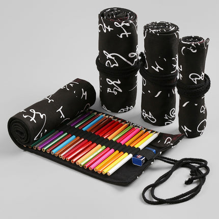 2 PCS 48 Holes Black Calligraphy Canvas Pen Curtain Sketch Color Pencil Bag-garmade.com