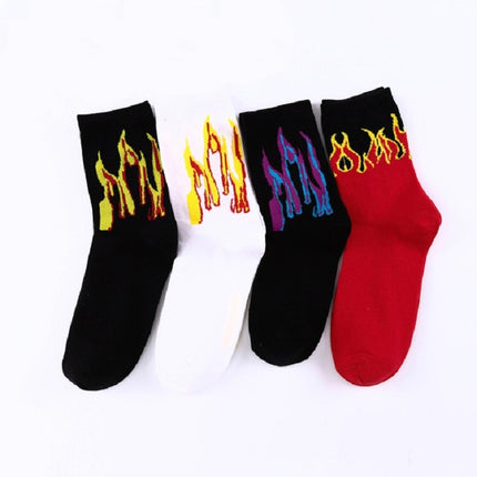 Men Fashion Street Hip Hop Skateboard Tube Cotton Socks Flame Socks, Size:One Size(J053)-garmade.com