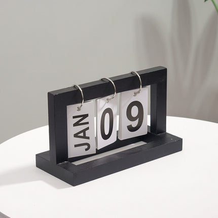 Wooden Flipping Calendar Simple Home Desktop Small Ornaments Study Desk Calendar(Black)-garmade.com
