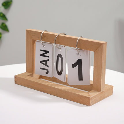 Wooden Flipping Calendar Simple Home Desktop Small Ornaments Study Desk Calendar(Wood Color)-garmade.com