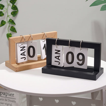 Wooden Flipping Calendar Simple Home Desktop Small Ornaments Study Desk Calendar(Wood Color)-garmade.com