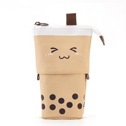ANGOO Cute Girl Heart Multifunctional Pen Holder Stationery Retractable Storage Bag(Coffee Milk Tea)-garmade.com