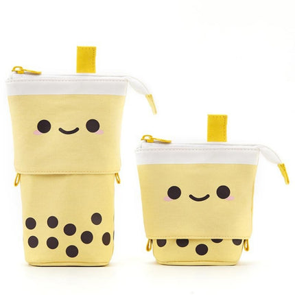 ANGOO Cute Girl Heart Multifunctional Pen Holder Stationery Retractable Storage Bag(Mango Tea)-garmade.com