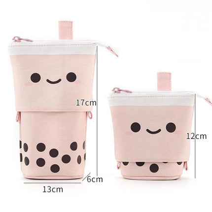 ANGOO Cute Girl Heart Multifunctional Pen Holder Stationery Retractable Storage Bag(Taro Milk Tea)-garmade.com