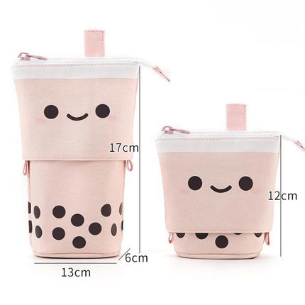 ANGOO Cute Girl Heart Multifunctional Pen Holder Stationery Retractable Storage Bag(Coffee Milk Tea)-garmade.com